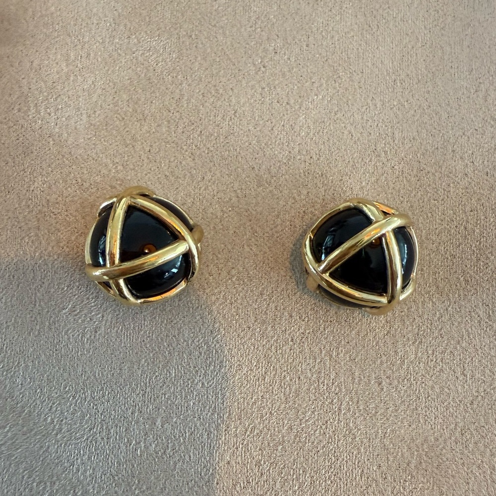 Gold & Black Dome Clip-On Earrings